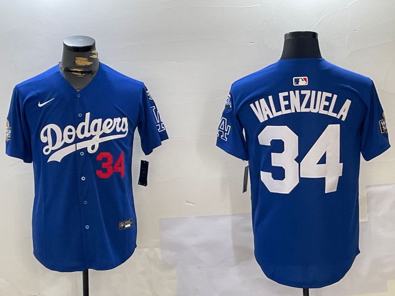 Men Los Angeles Dodgers #34 Valenzuela Blue Game 2024 Nike MLB Jersey style 11201